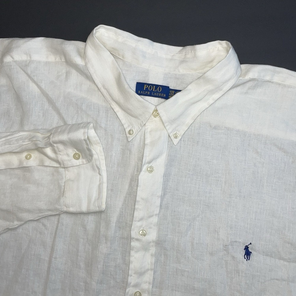 NEW Polo Ralph Lauren 100% Linen Shirt Mens 4XB Solid White Long Sleeve Pony